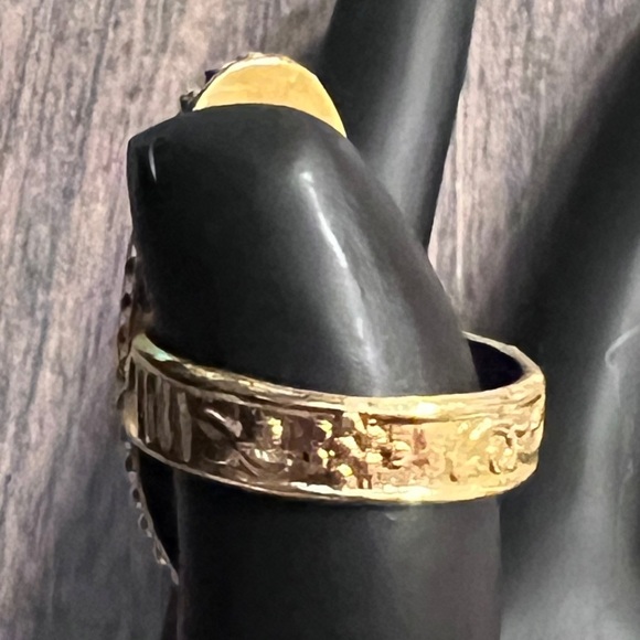 Ring - gold overlay over brass - mariposite - ornate band - Picture 2 of 4